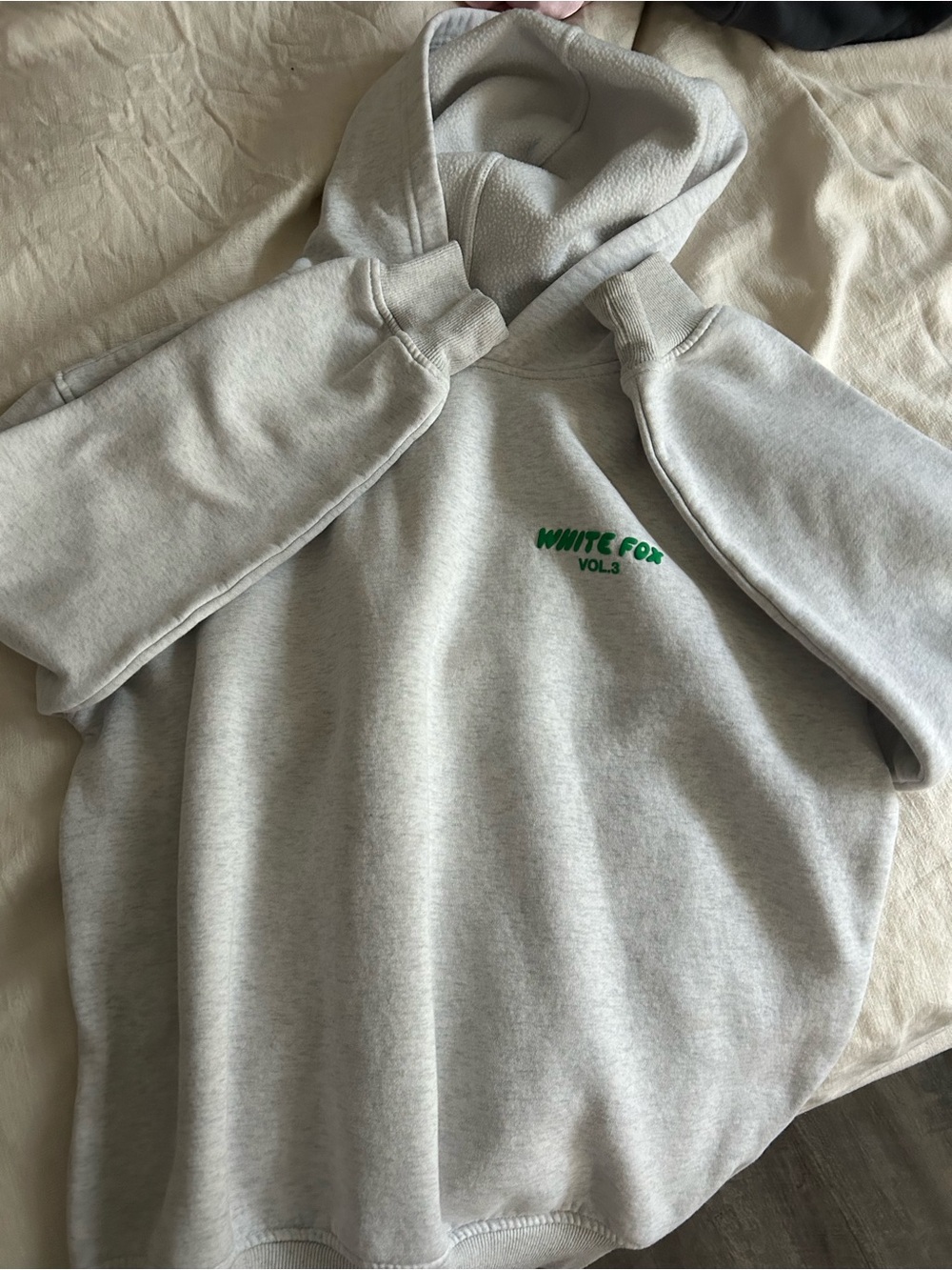 Light Gray with Green Logo White Fox Hoodie
